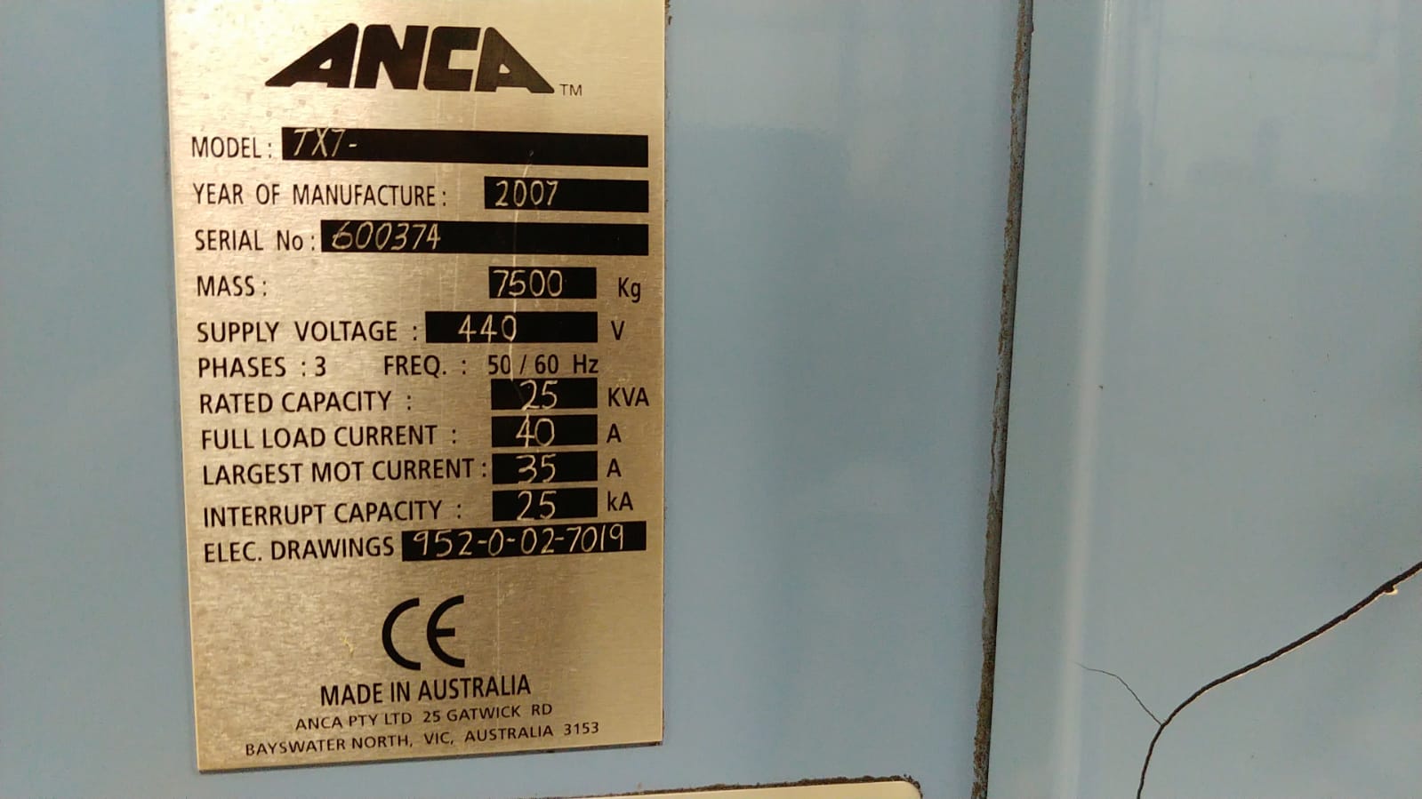 Anca TX-7+, Machine ID:8669 Anca TX-7+, Machine ID:8669